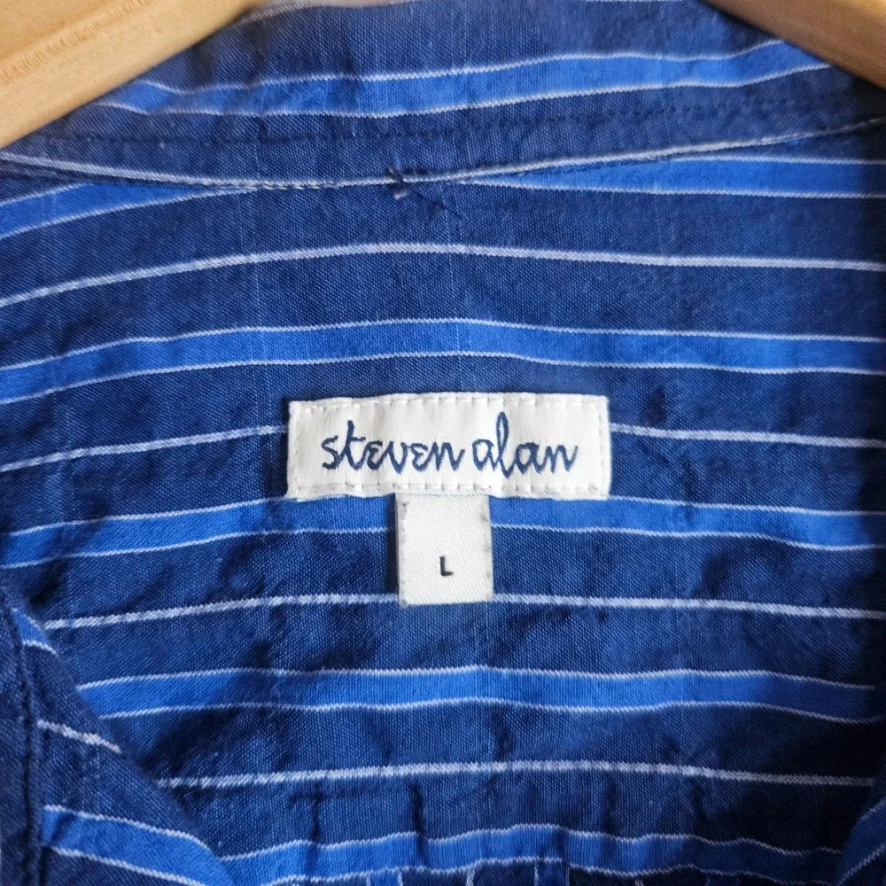 Steven Alan Mens Blue Striped Cotton Button Down Shirt Made in NYC Large